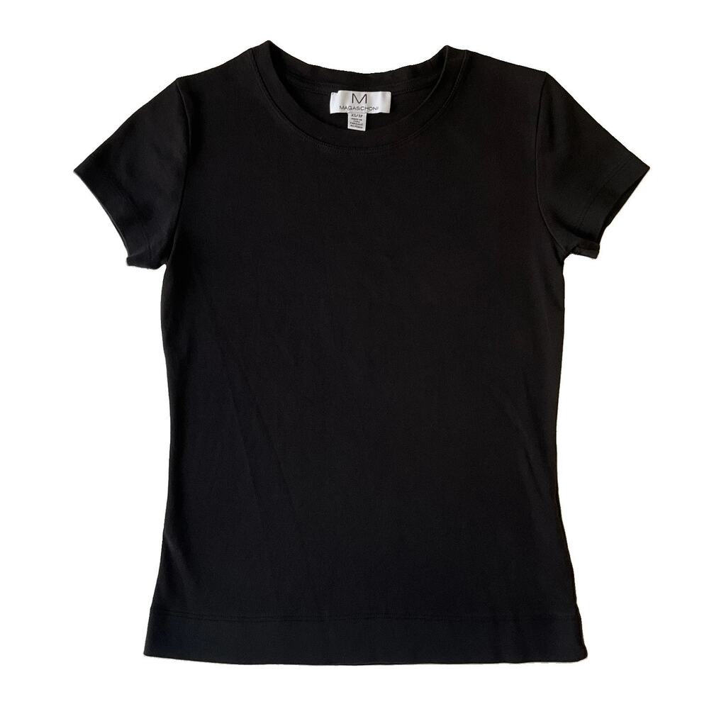 Magaschoni Women Shirt XS Black Crew Neck Pullover Short Sleeve Pima Cotton